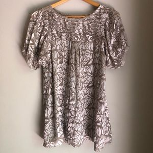 REBECCA TAYLOR puff sleeve silver silk blouse